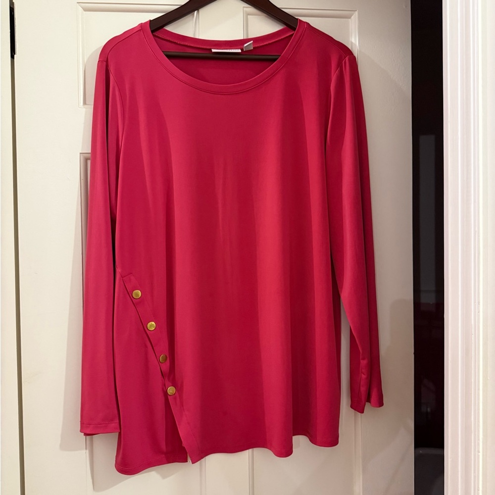 Susan Graver Fuchsia Long Sleeve Top with Button Accents